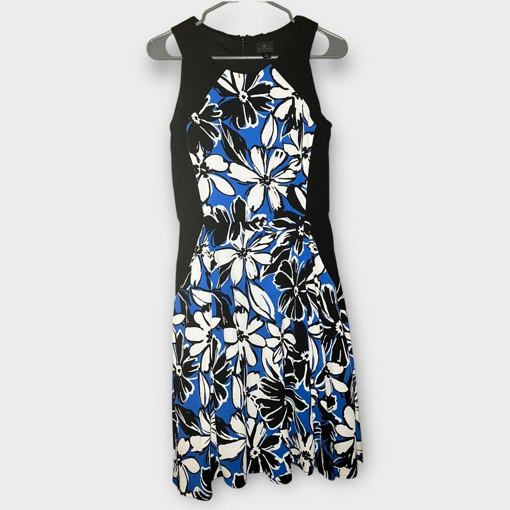 Worthington Floral Sleeveless Dress Zippered Back Pockets Women’s Size 4